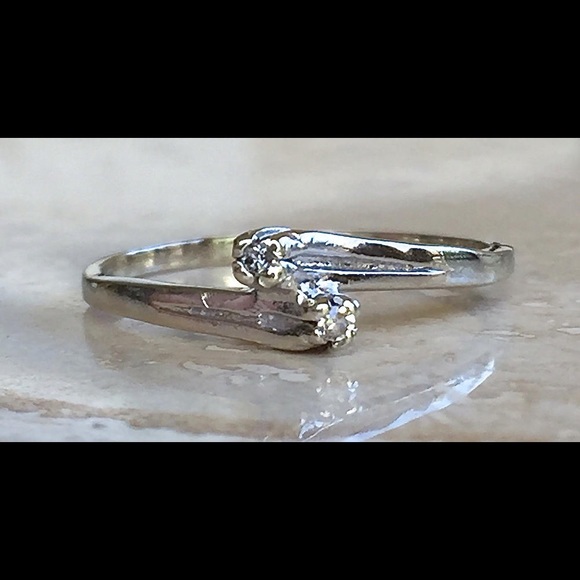 Antique 14k Solid White Gold Diamond Bypass Ring - Picture 1 of 5